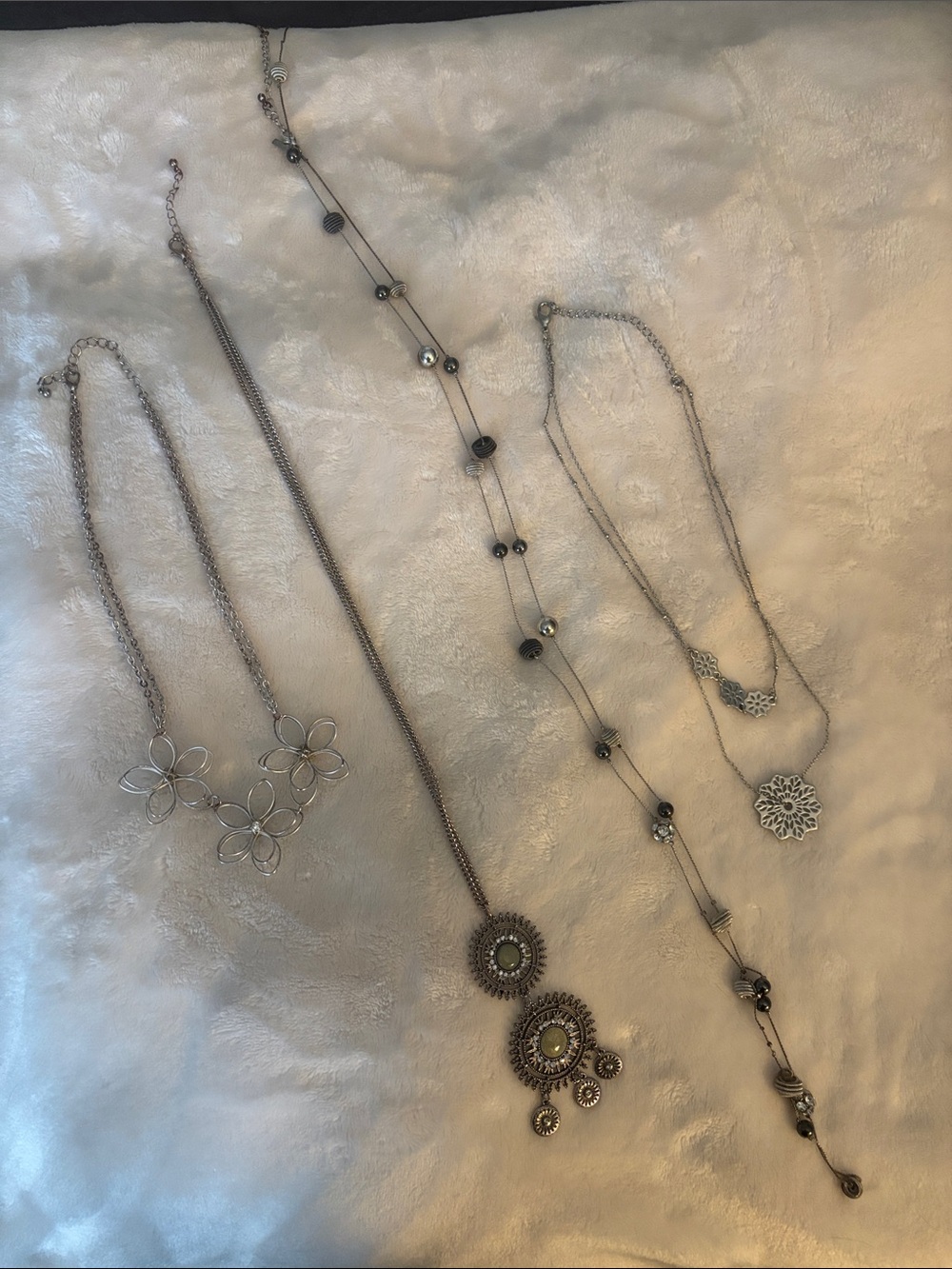 Silver-Tone Layered Floral & Beaded Necklace Collection